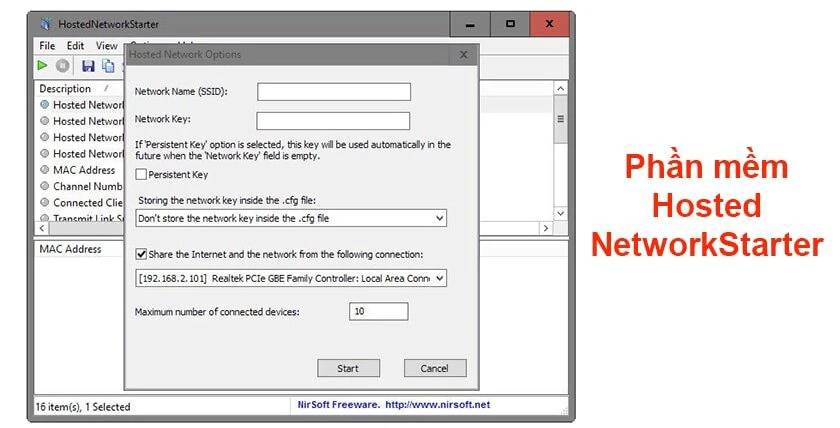 HostedNetworkStarter giúp phát wifi miễn phí nhanh gọn mà không cần cài đặt.