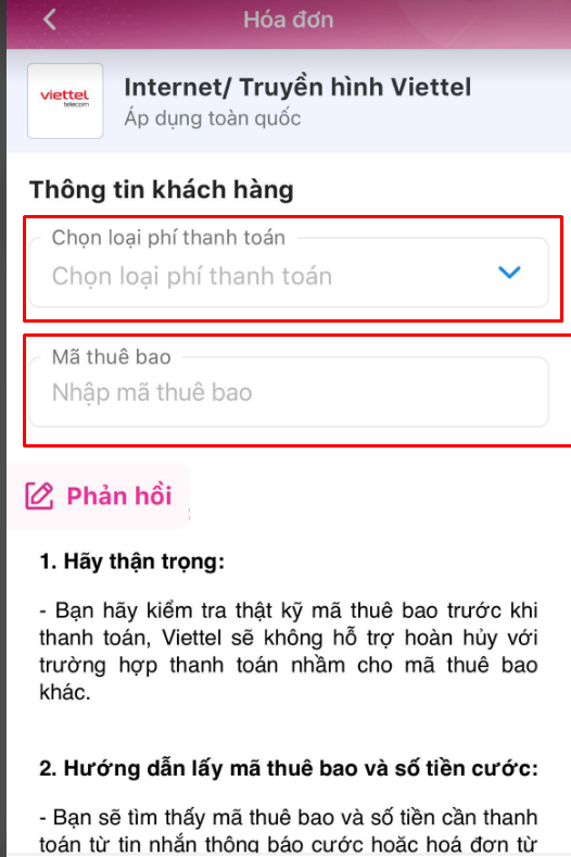 thanh toán tiền internet viettel qua momo