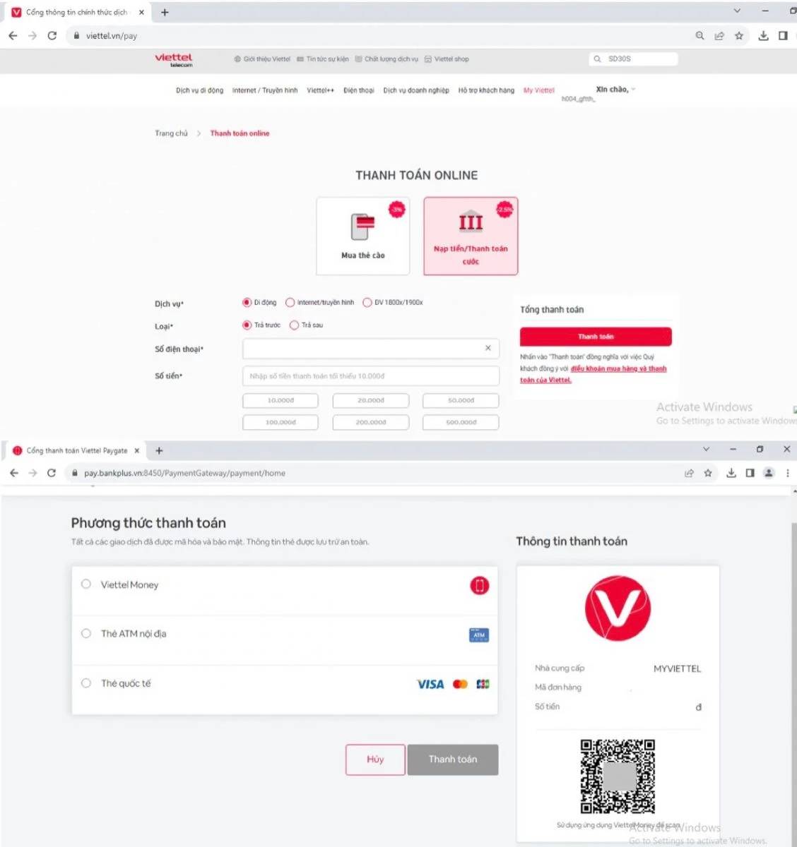 Thanh toán trên website Viettel.vn nhanh gọn, tiện lợi và dễ thao tác.
